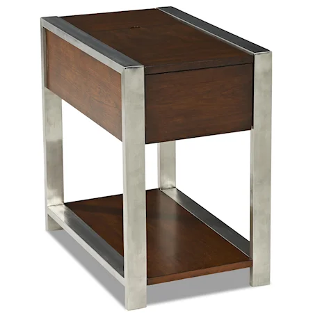 Lift Top End Table with Wooden Top and Metal Base